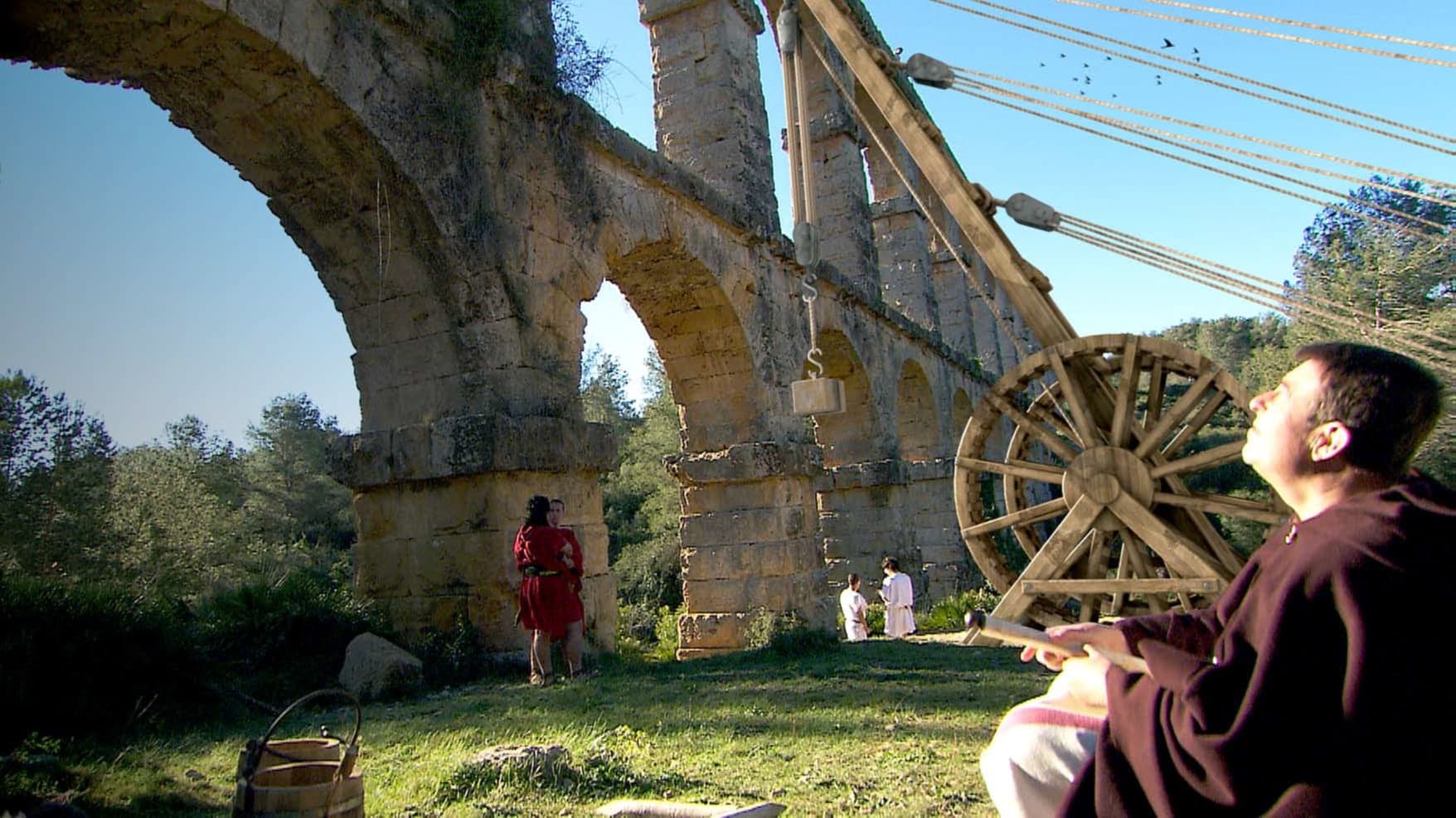 Recreación de la construcción de un acueducto romano, documental Ingeniería Romana